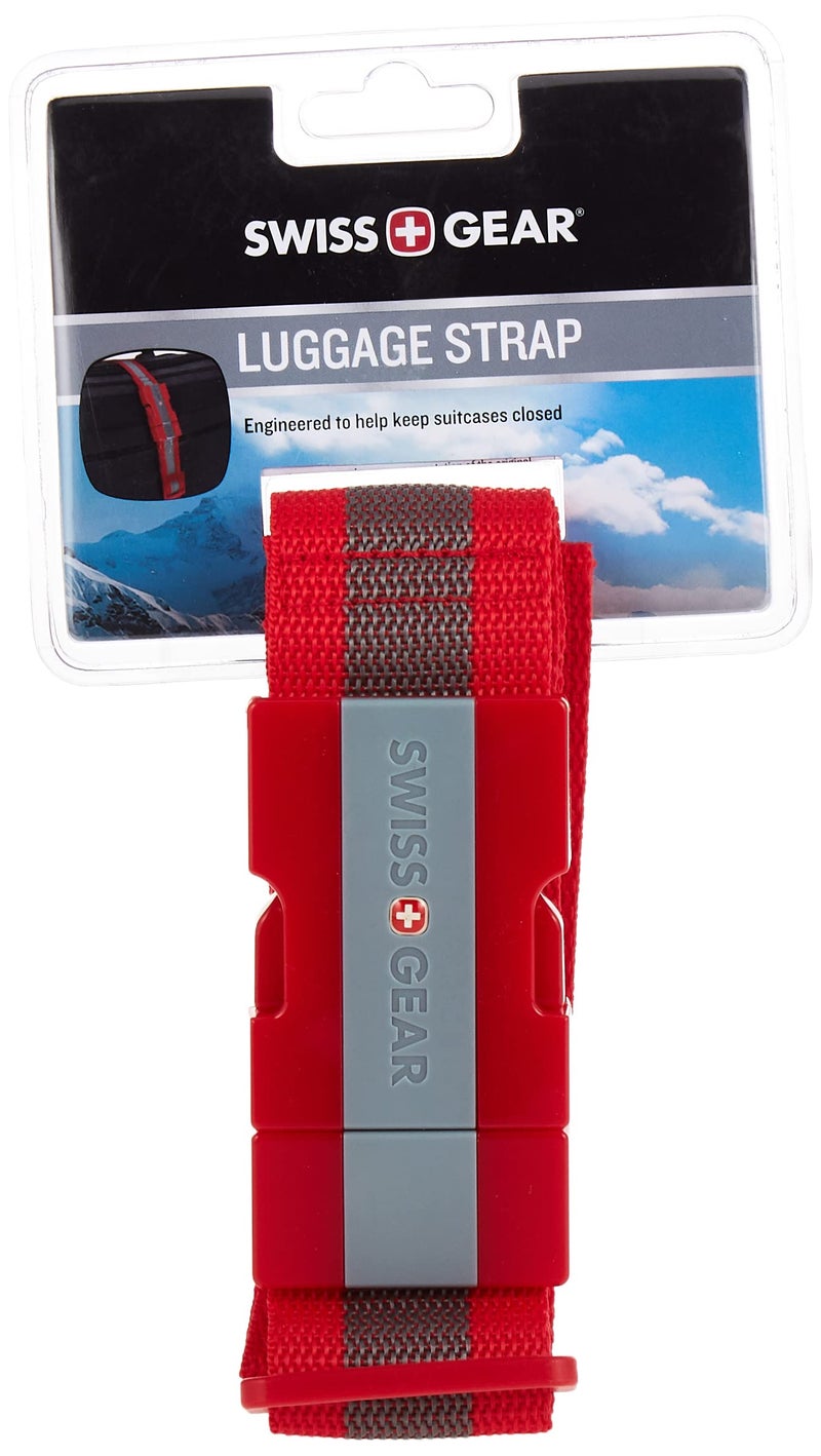 SWISSGEAR حزام أمتعة قابل للتعديل من سويس جير مع مشبك قفل - يناسب الحقائب حتى 72 بوصة، مقاس واحد، أحمر - Image 1